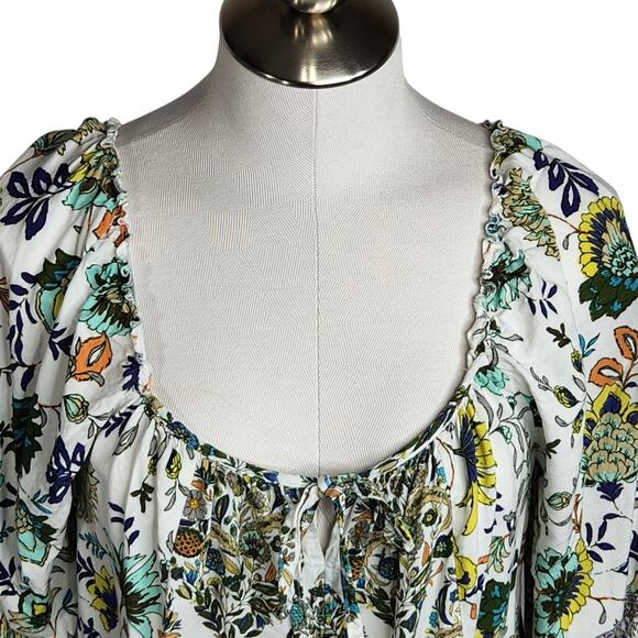 Fig & Flower Top Womens‎ Size XL White Colorful Floral Scoop Neck Boho Peasant - Picture 2 of 9